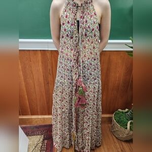 Poupette St Barth Floral Boho Tassel Cotton Maxi Dress Womens XS